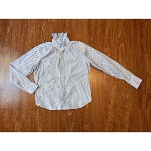 KMJ Kate Mchale Jensen Quarantina Button Down Ruffle Blouse Blue Gingham Large
